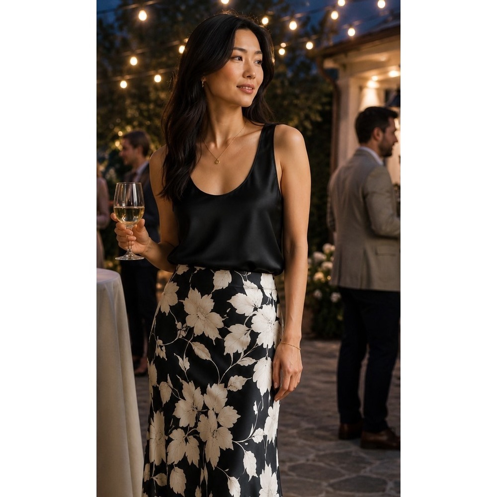 Christine Maxine Cami Black Silk Reversible V-Neck Tank
